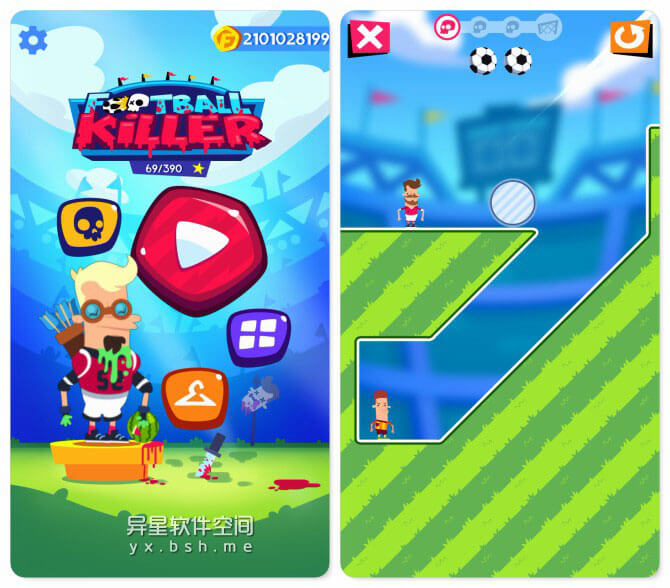 Football Killer 「足球杀手」v1.0.6 for Android 破解无限金币版 —— 考验您的智商，以足球代替子弹的闯关类逻辑益智-闯关, 逻辑, 足球, 益智, 杀手, 智商, 射手, 子弹