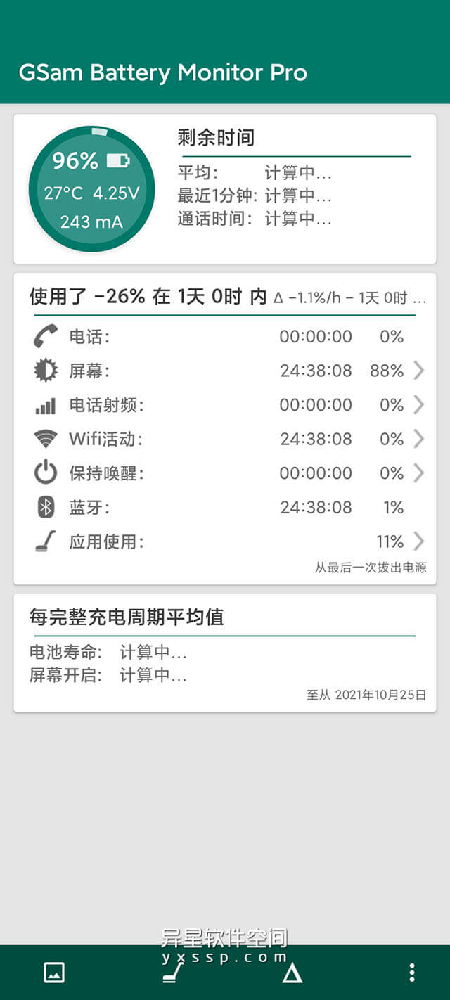 GSam Battery Monitor Pro v3.46 for Android 修改专业版 —— 检测设备电池寿命/状态和剩余时间估计值-耗电, 电池, 充电, GSam Battery Monitor, CPU